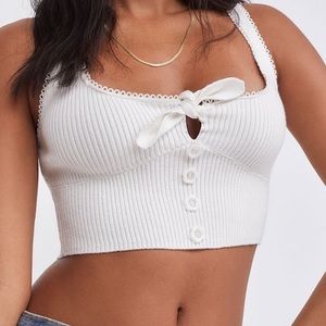 NWT For Love And Lemons Pointelle Knit White Cropped Tank Size XL